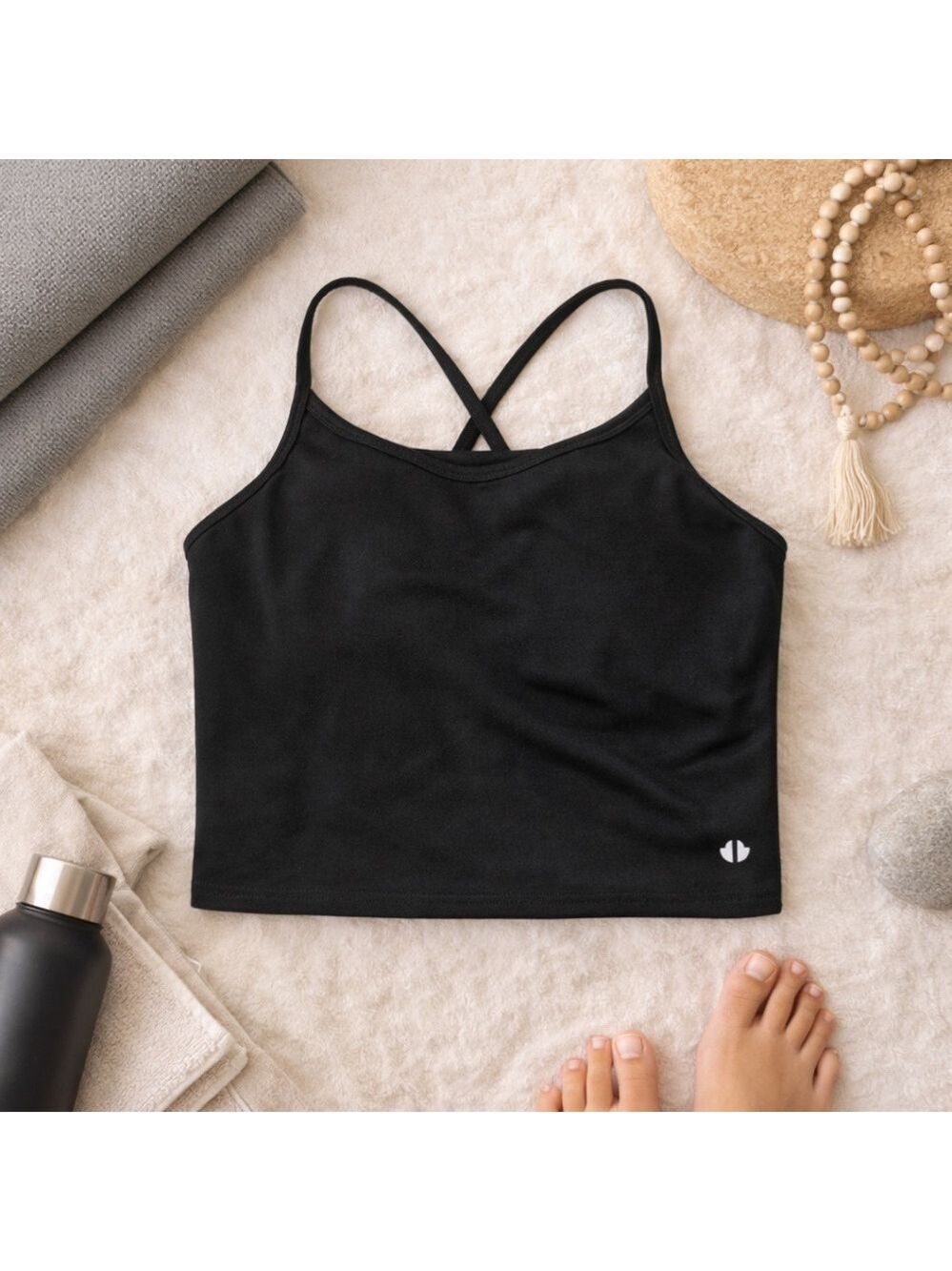 Thrive Société Yoga Crop Tank | Built-In Support | Athleisure Essential Black